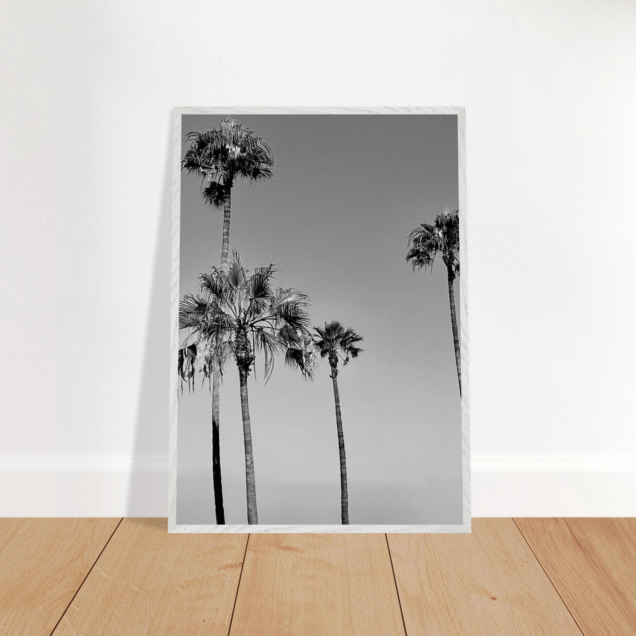 Premium wooden framed poster featuring black and white California beach icons from the SoCal Series.