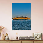 NYC skyline canvas print featuring the iconic Staten Island Ferry, part of CaliCuration's Travel Collection, studio edition artwork.