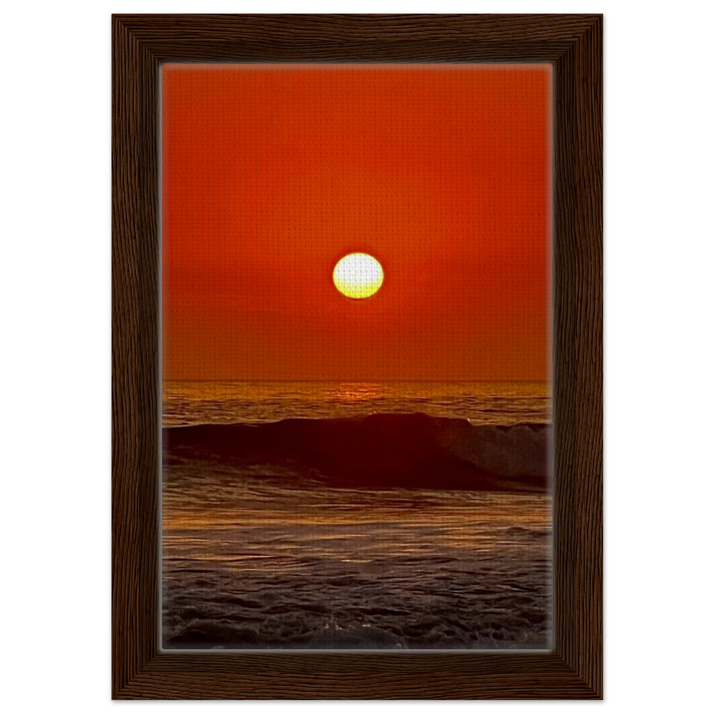 California Red Sunset framed canvas print by CaliCuration featuring vibrant coastal wall art with warm sunset colors.