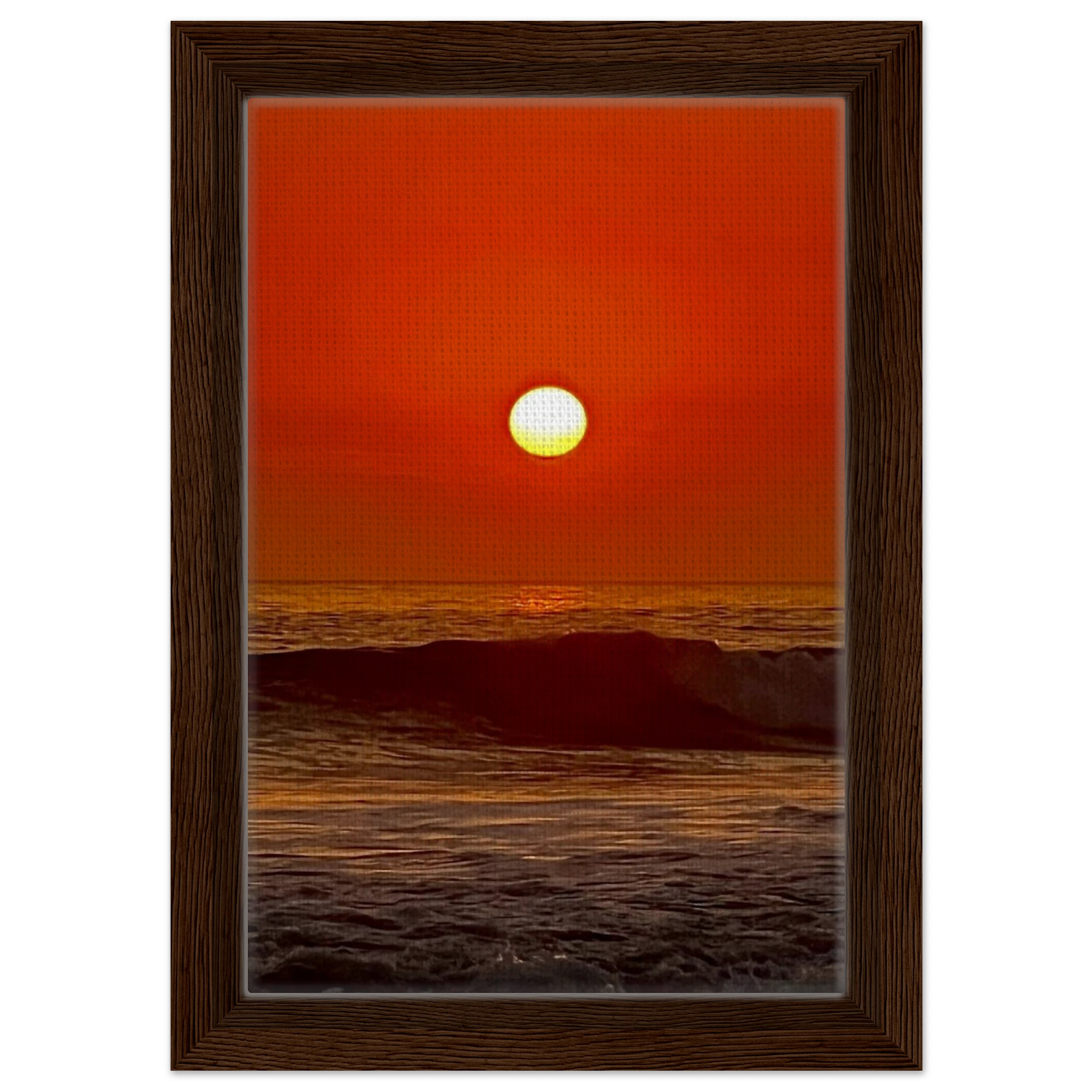 California Red Sunset Series 3/3 framed canvas print by CaliCuration featuring vibrant red sunset hues.