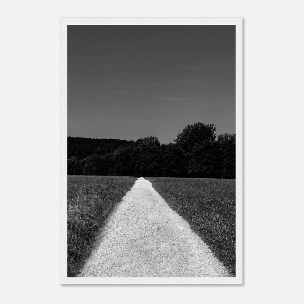 Black and white framed poster of a summer road scene on semi-glossy paper, part of the Travel Collection by My Store.