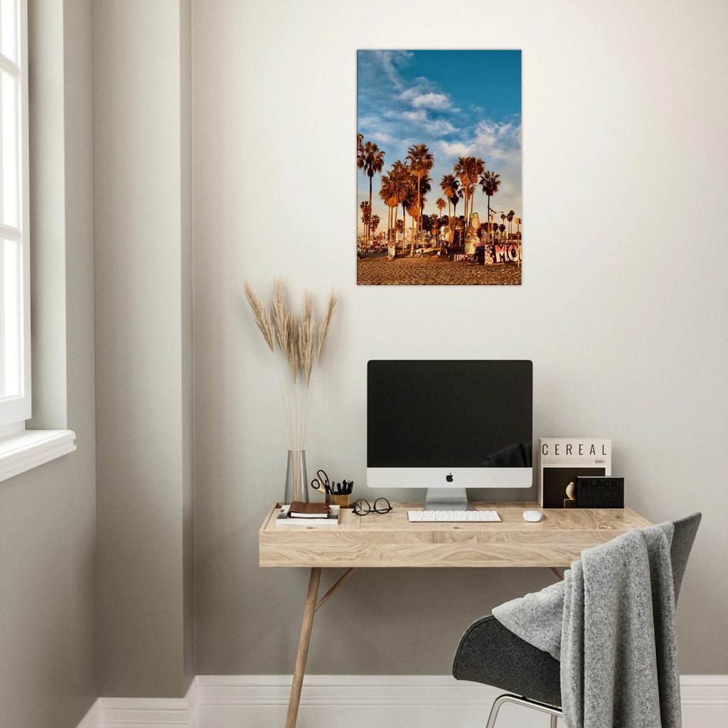 SoCal Beach canvas print featuring edgy palm trees, graffiti design, and California-inspired artwork on high-quality print material.