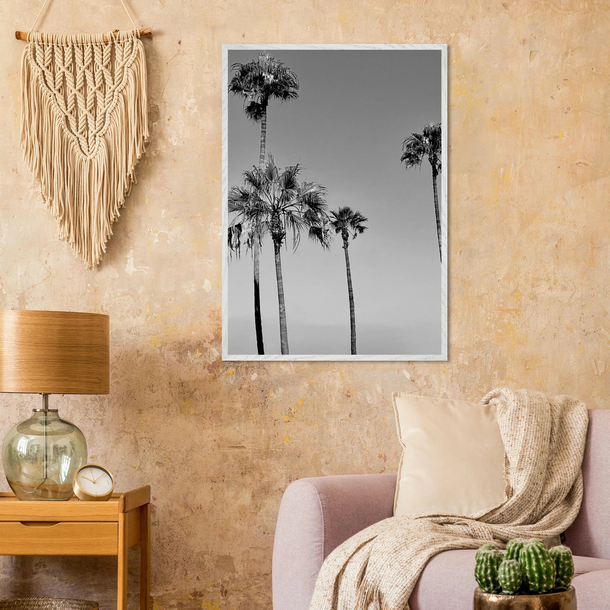 Premium wooden framed black and white California beach icons poster with semi-gloss finish, studio edition.