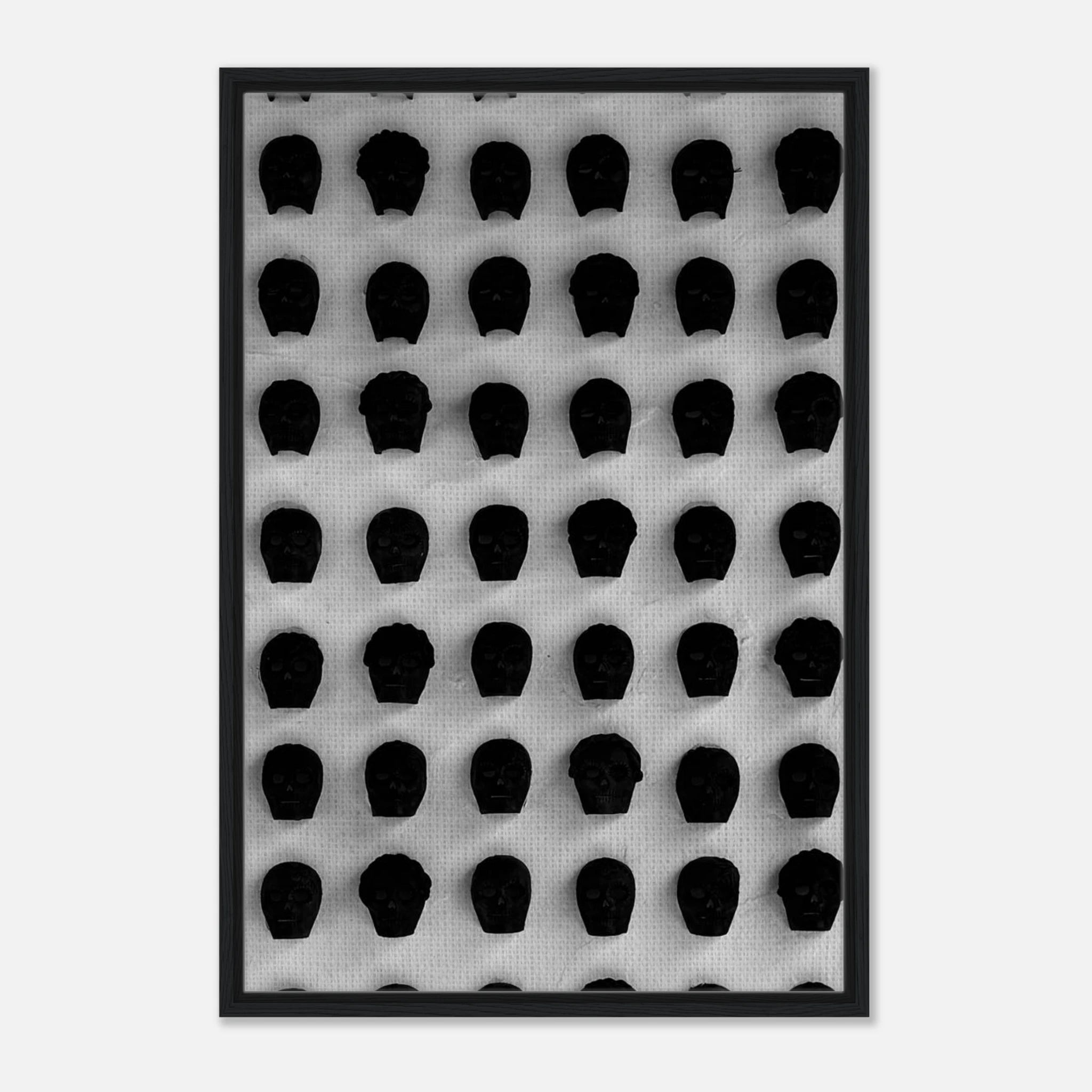 Black and white monochrome skull grid canvas wall art print, minimalist abstract photography for modern interior decor.