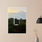 Color print titled "A Window into Jungle Stillness" by CaliCuration, showcasing a tranquil jungle scene on high-quality print material.