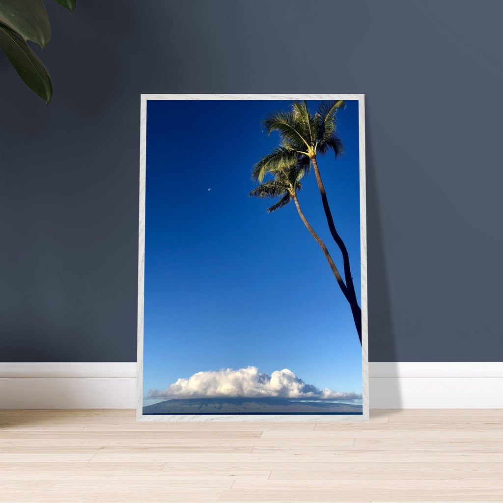 Hawaii Volcano Clouds and Pacific scene framed print by CaliCuration, showcasing a vibrant travel collection artwork.