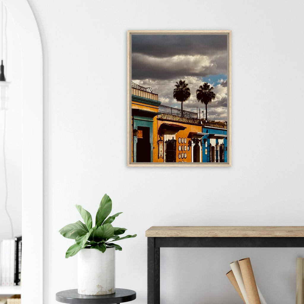 Framed canvas print of two palm trees in Oaxaca, Mexico, from CaliCuration's travel collection, Studio Edition Spring 2026.