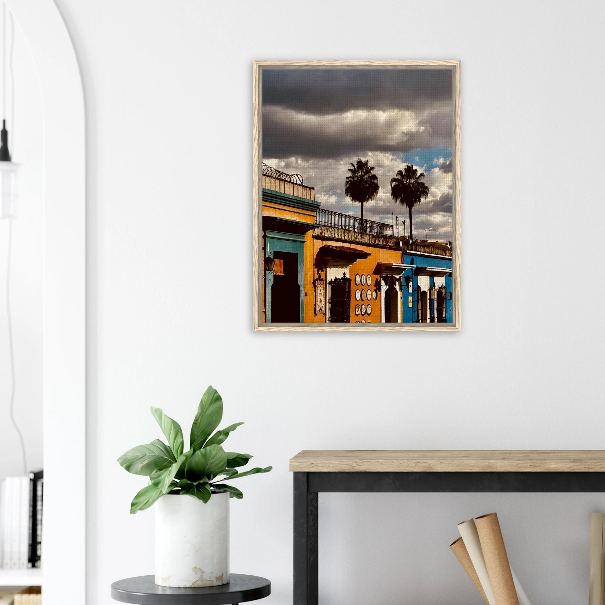 Framed canvas print of two palm trees in Oaxaca, Mexico, from CaliCuration's travel collection, Studio Edition Spring 2026.