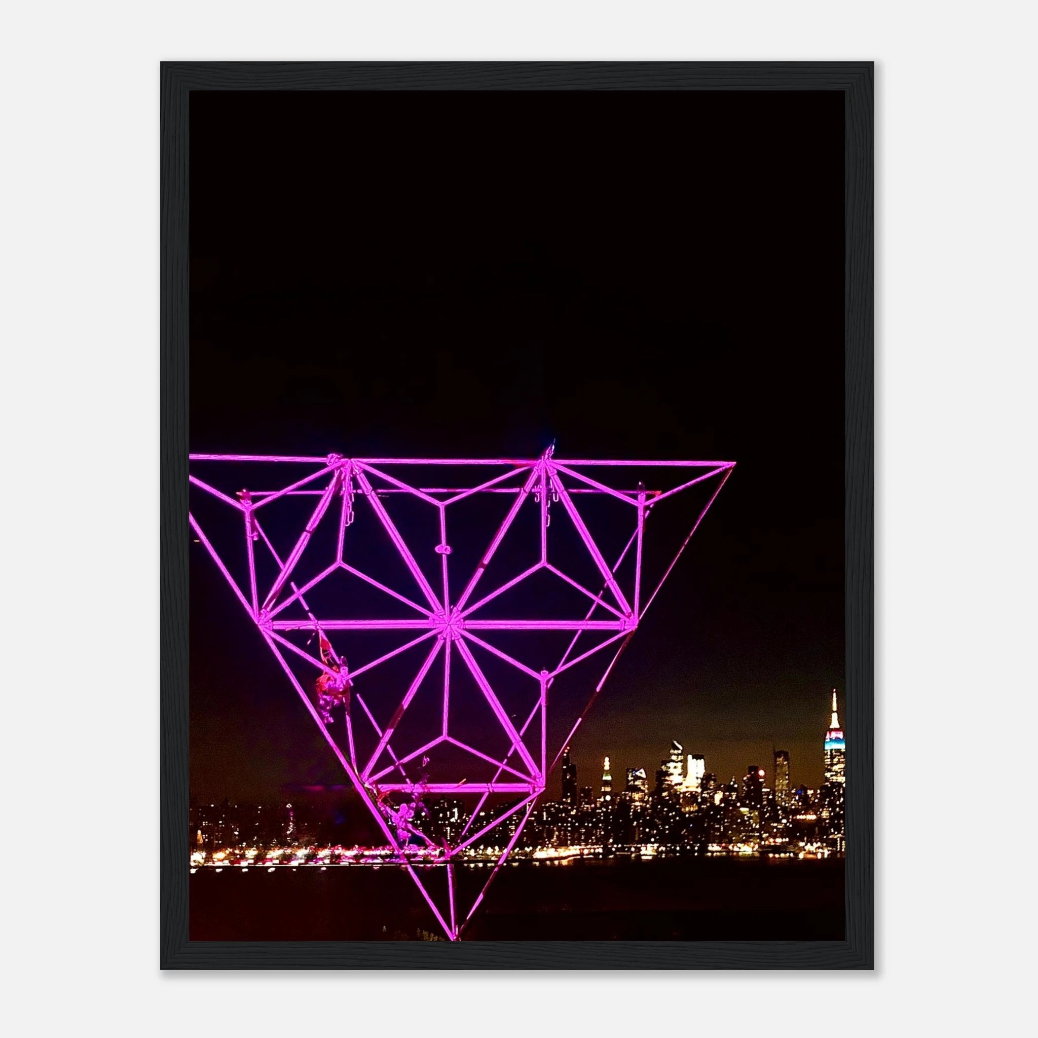 Framed print of Manhattan night view with Empire State Building in New York City Holiday Purple Art Installation by My Store