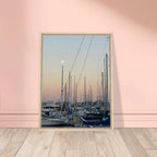 Framed canvas print of a summer evening marina scene in Marina Del Rey, California with nautical and chic tones.