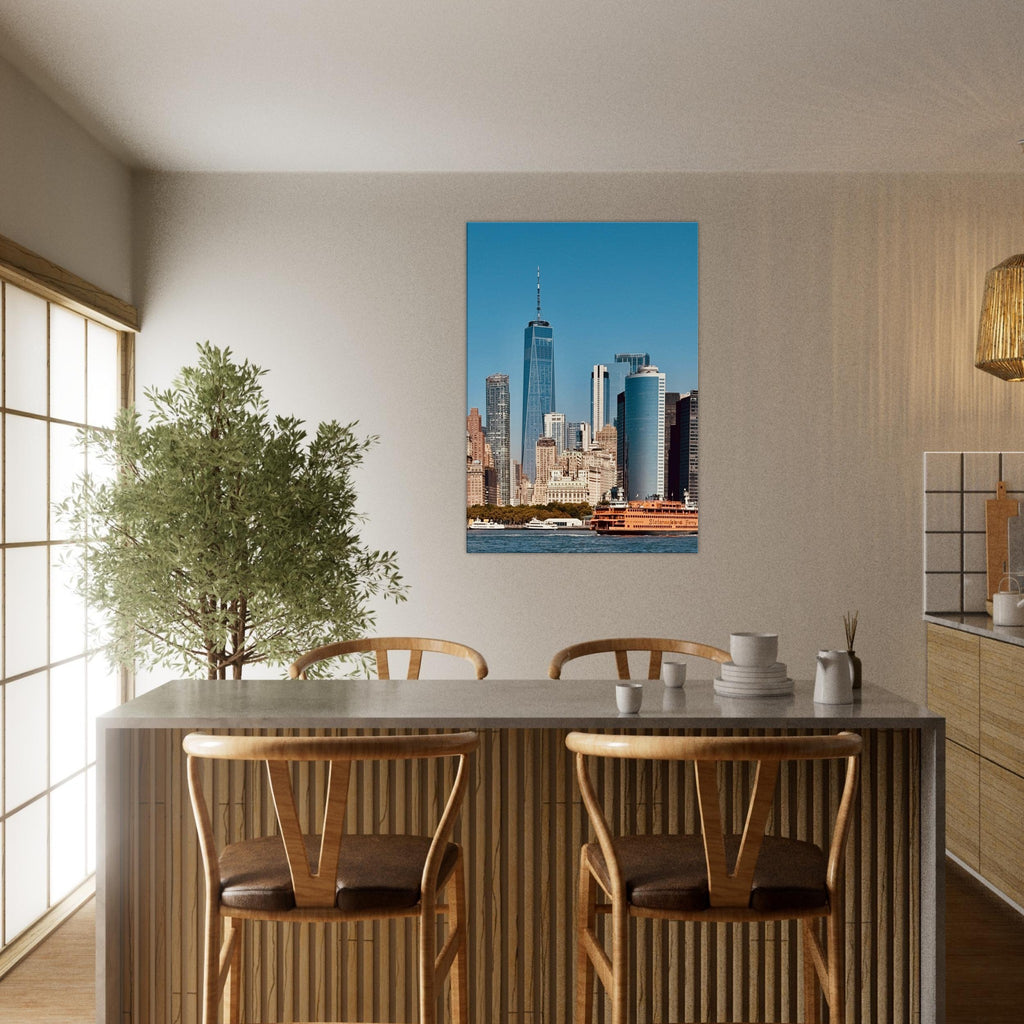 NYC skyline canvas print featuring the World Trade Center and Staten Island Ferry, part of the Studio Edition Travel Collection.