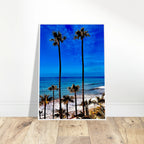 Malibu Palm Tree Family framed poster by CaliCuration, California art print with spring-themed design, featuring palm trees and coastal scenery.