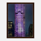 NYC holiday skyline framed canvas art in purple, featuring a vibrant cityscape from the Travel Collection, Studio Edition.