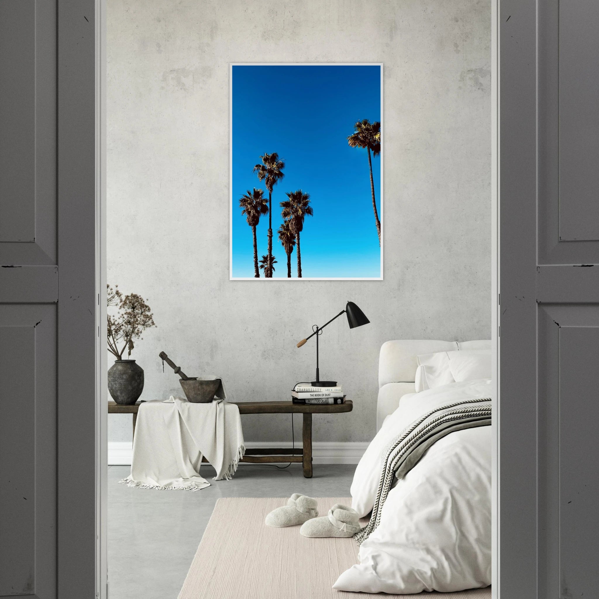 Santa Barbara Palm Tree poster by CaliCuration, premium semi-glossy paper wooden framed home decor art, California spring 2026 studio edition.