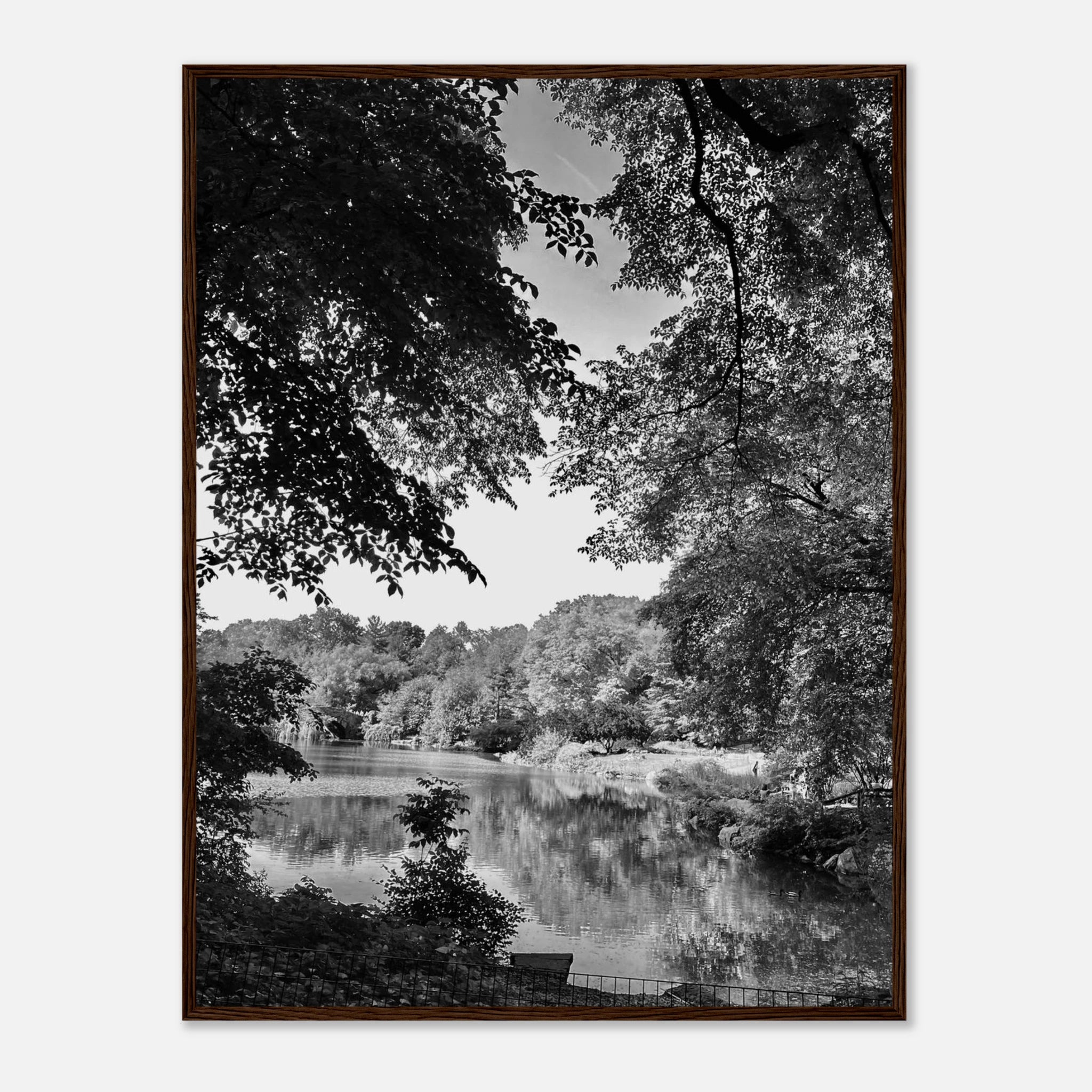 Black and white framed print of Upstate NY summer lake scene from the Travel Collection by My Store, Studio Edition.