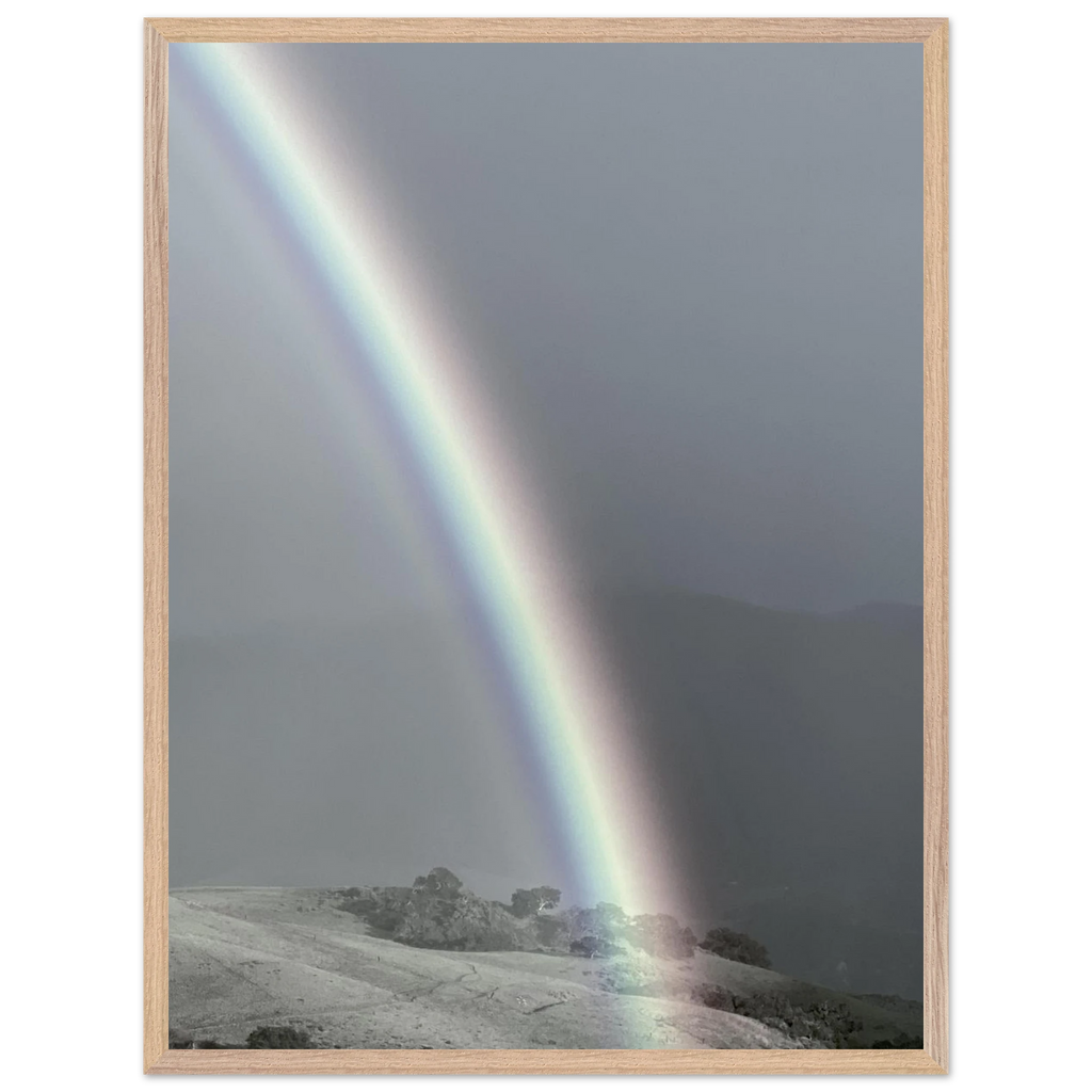 Black and white framed poster of a post-summer storm rainbow from California Central Coast, part of My Store's travel collection print.
