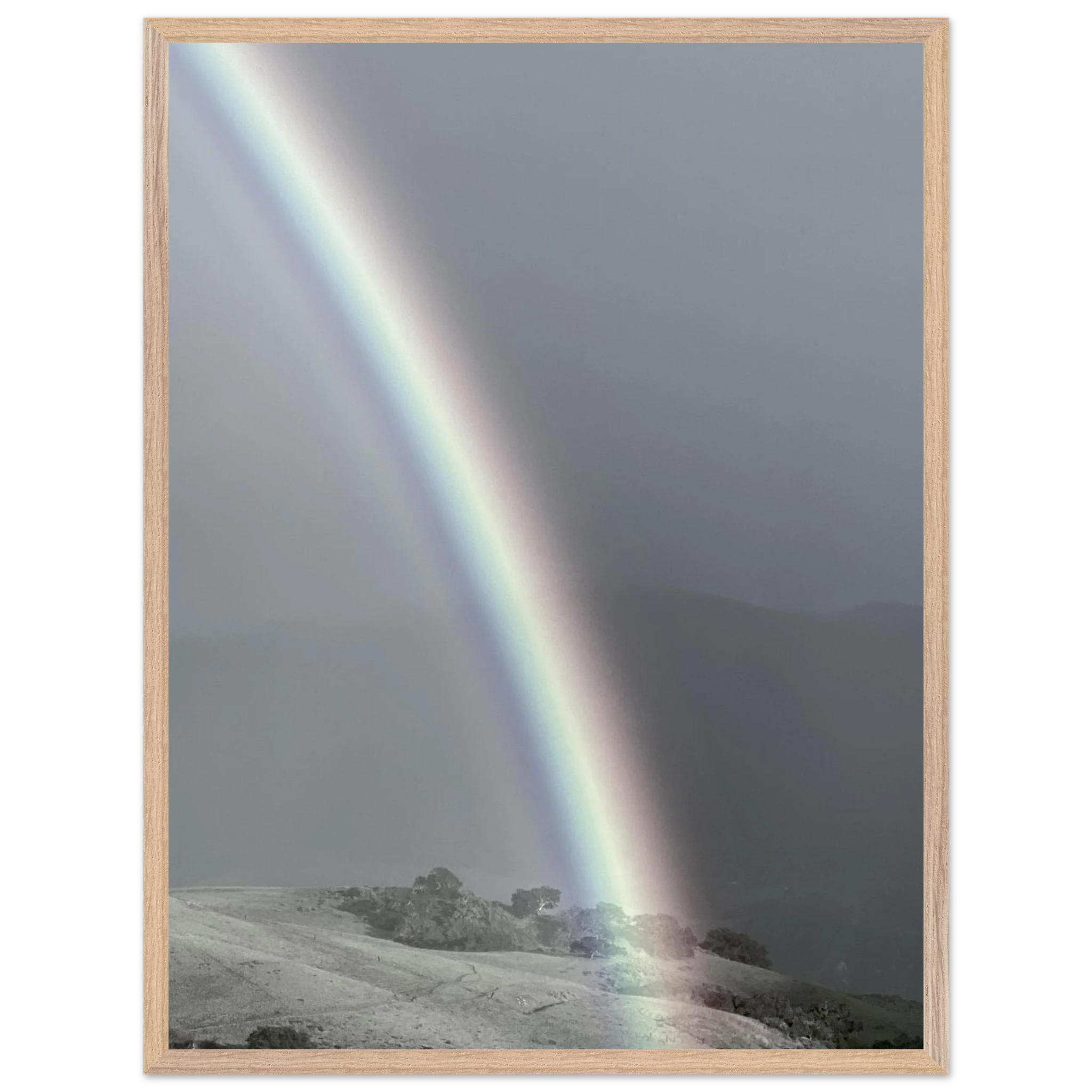 Black and white framed poster of a post-summer storm rainbow from California Central Coast, part of My Store's travel collection print.