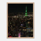Wood mounted framed poster of NYC downtown night view featuring the Empire State Building from the Travel Collection print by My Store.