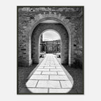 Black and white aluminum framed poster of summer light and shadows from the Cotswolds Estate travel collection, Studio Edition print.