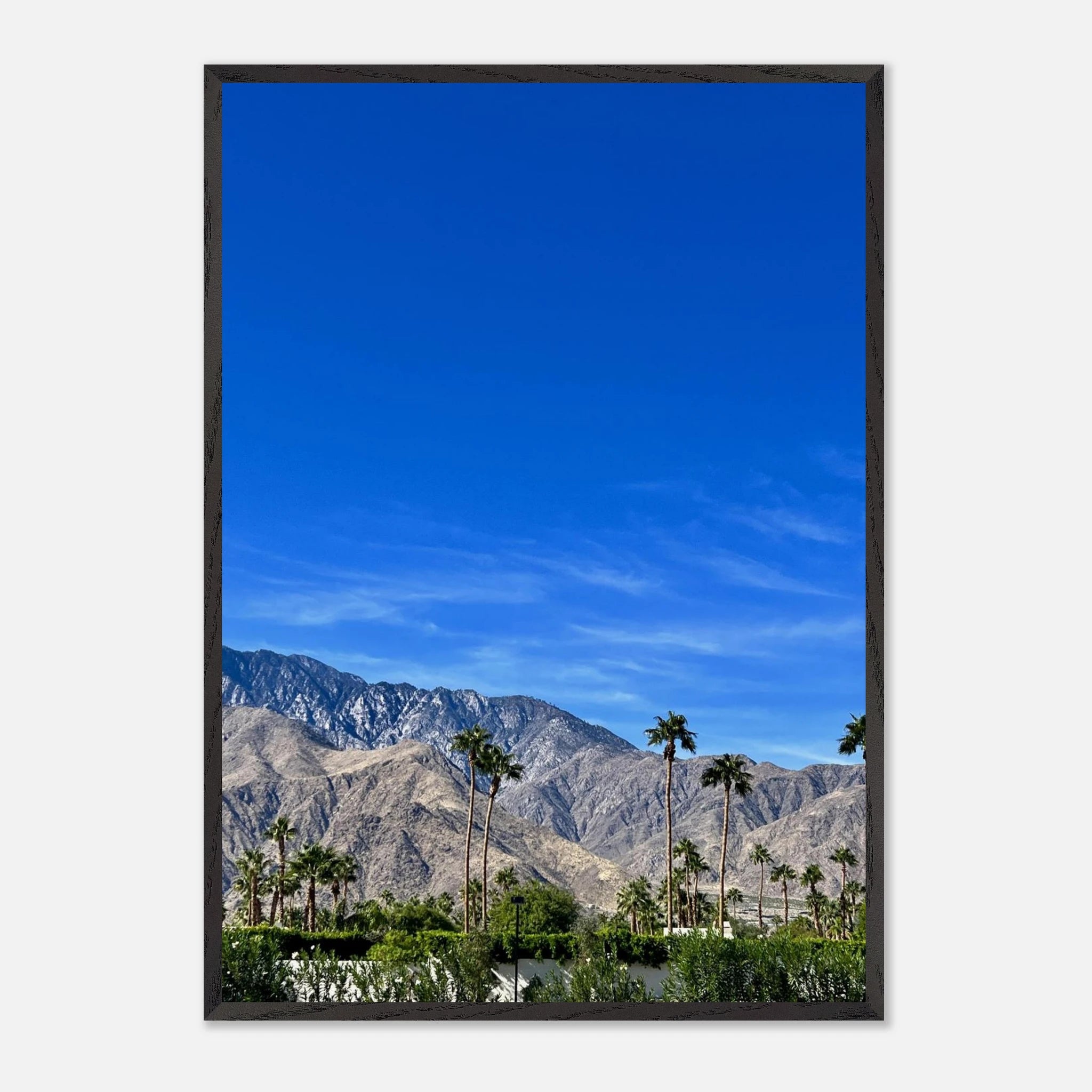 Premium wooden framed poster of a sunny fall day in Palm Springs California, featuring vibrant landscape artwork by My Store.