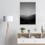 Black and white mounted framed poster of California Central Coast sunset from the Studio Edition travel collection, print material.