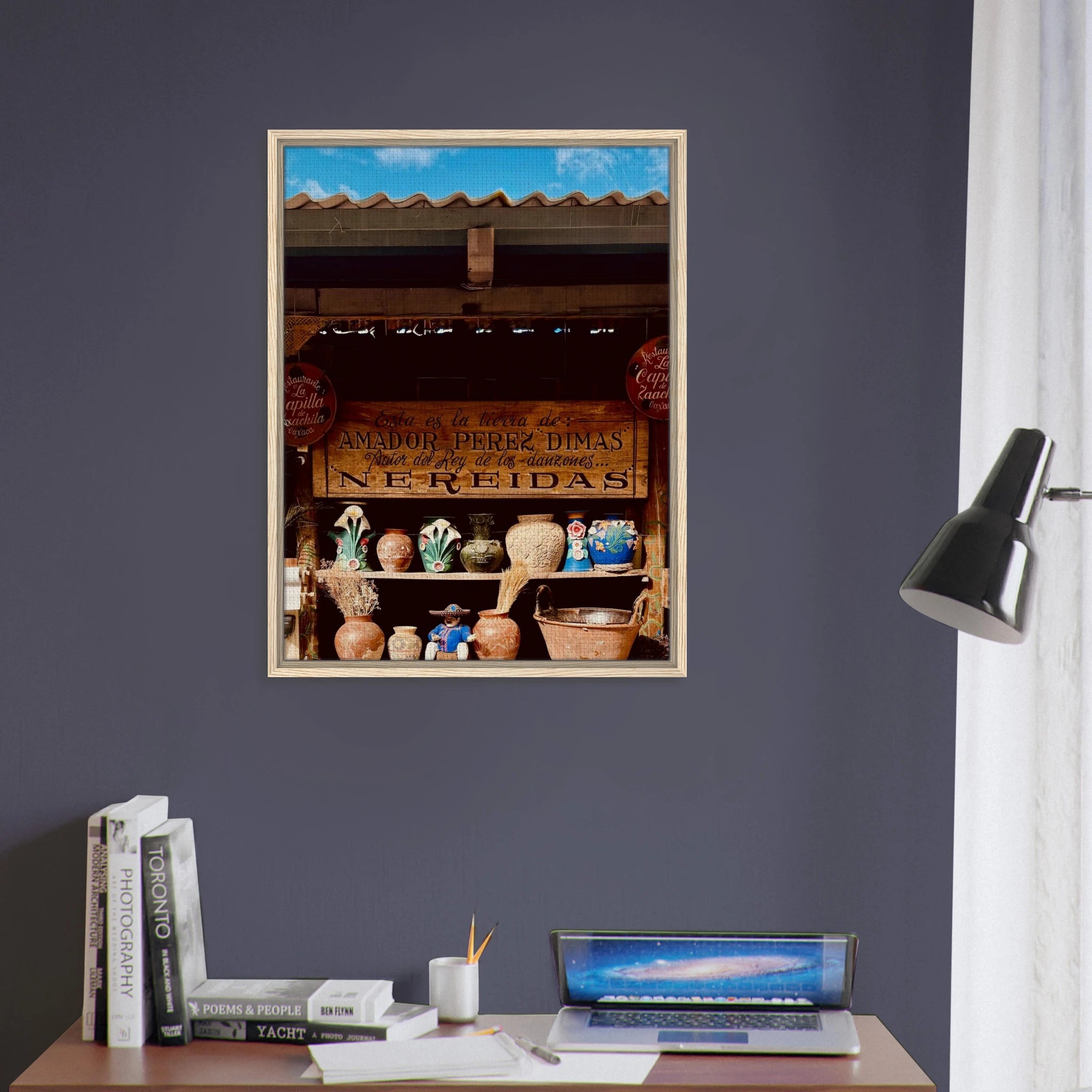 Framed canvas artwork of Oaxaca street fair scene by CaliCuration, vibrant travel collection print from Studio Edition Spring 2026.