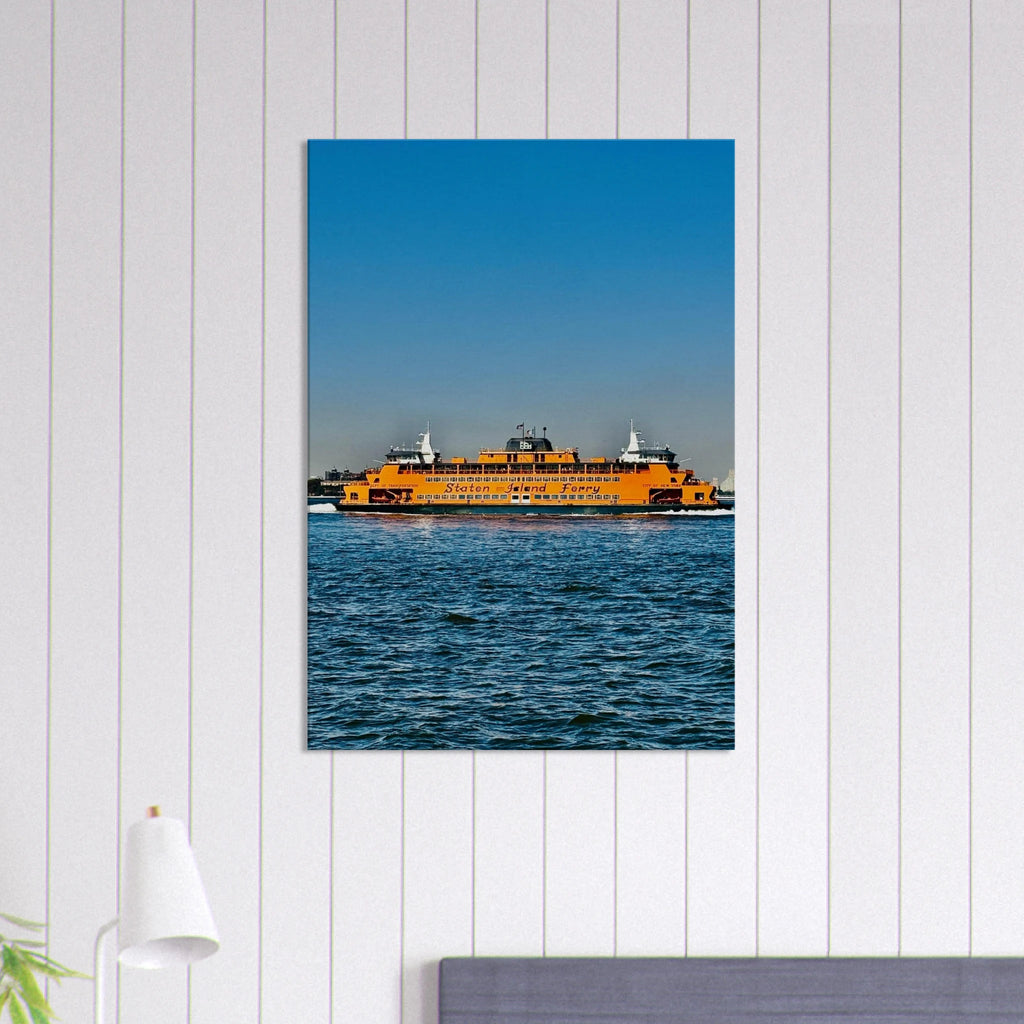 NYC skyline canvas print featuring the Staten Island Ferry, part of CaliCuration’s Travel Collection, studio edition wall art.