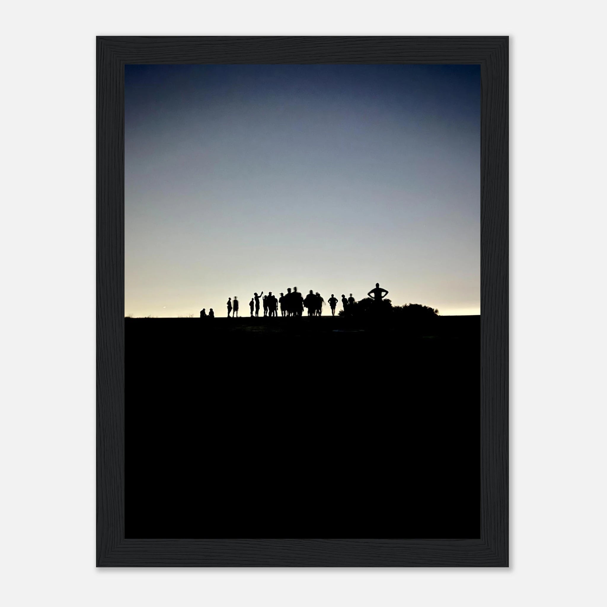 Black and white framed poster of Hollywood Hills with city lights, California print art from the Summer Hike series by My Store.