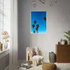 Santa Barbara Palm Tree poster by CaliCuration, framed home decor art print on semi-glossy paper featuring California scenery.