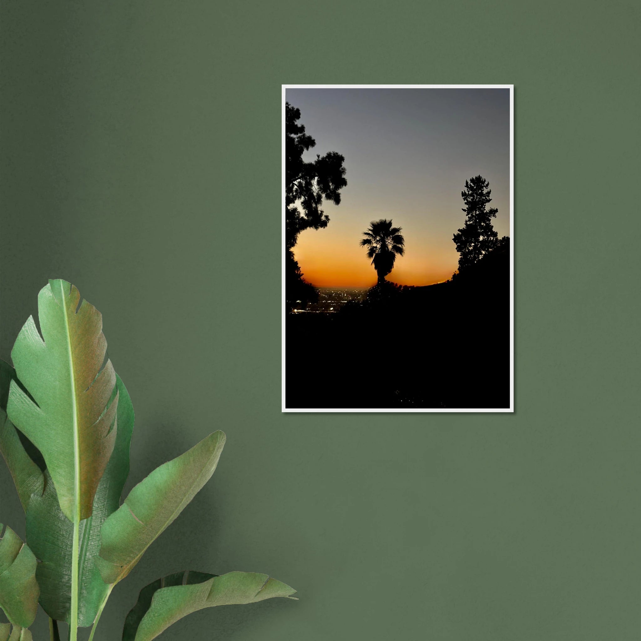 Winter Sunset Laurel Canyon Hollywood Hills framed poster featuring California sunset landscape print with vibrant colors and scenic views.