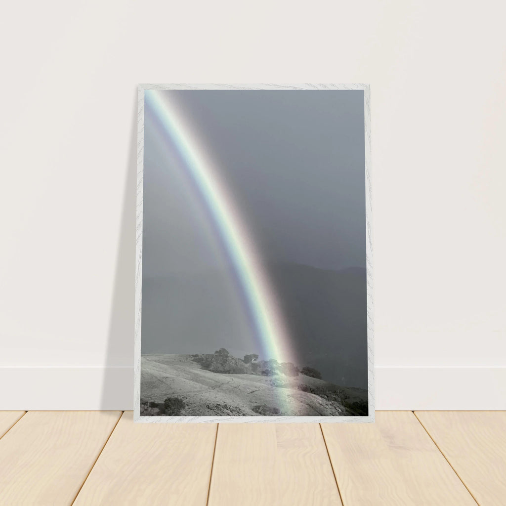 Black and white mounted framed poster of a rainbow after summer storm, part of the California Central Coast travel collection.