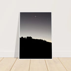 Wooden framed semi-glossy black and white Hollywood Hills fall moon poster print from the California series by My Store.