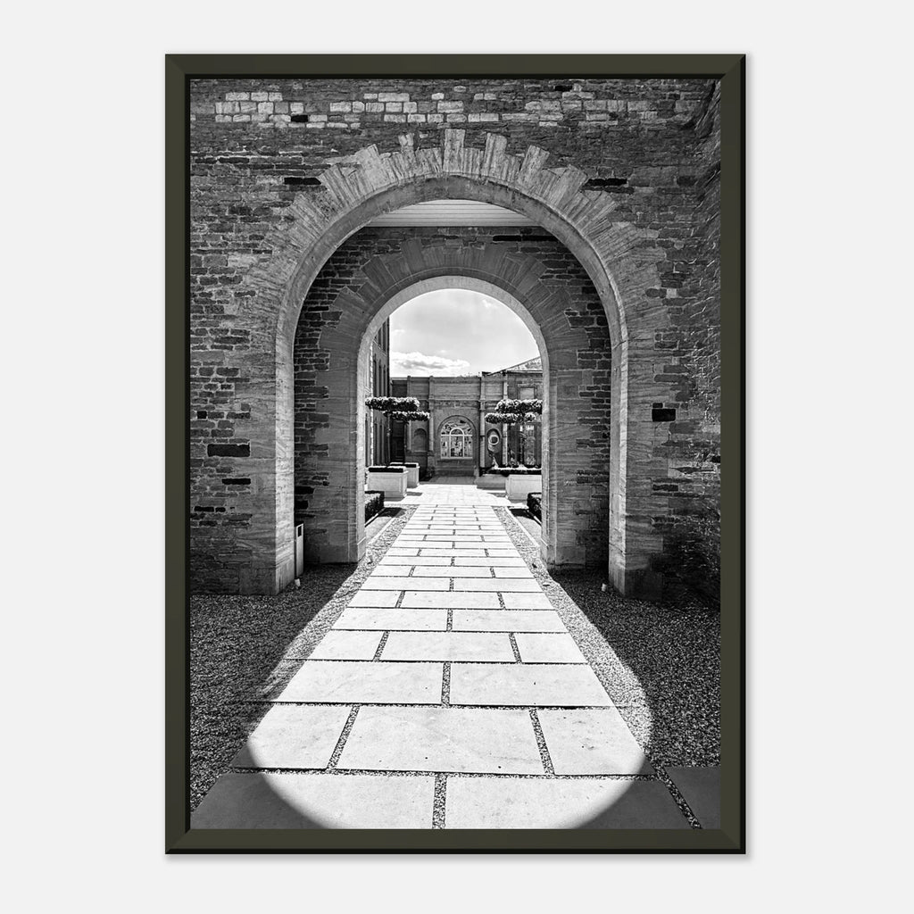 Black and white framed print of the Cotswolds Estate countryside artwork, featuring scenic English rural landscape.