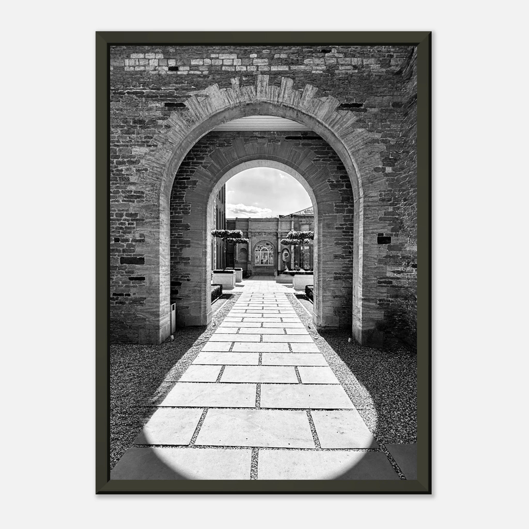 Black and white Cotswolds Estate aluminum framed poster featuring summer light and shadows from the Studio Edition travel collection.