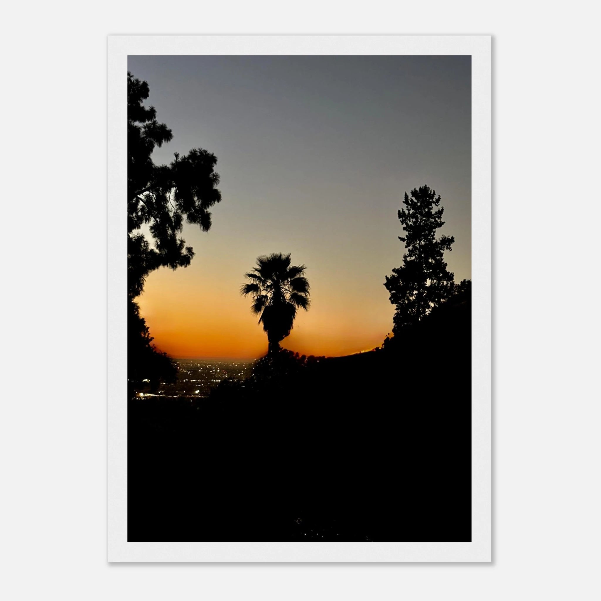 Winter Sunset Laurel Canyon Hollywood Hills framed print, California poster art, studio edition, showcasing scenic mountain and sunset views.