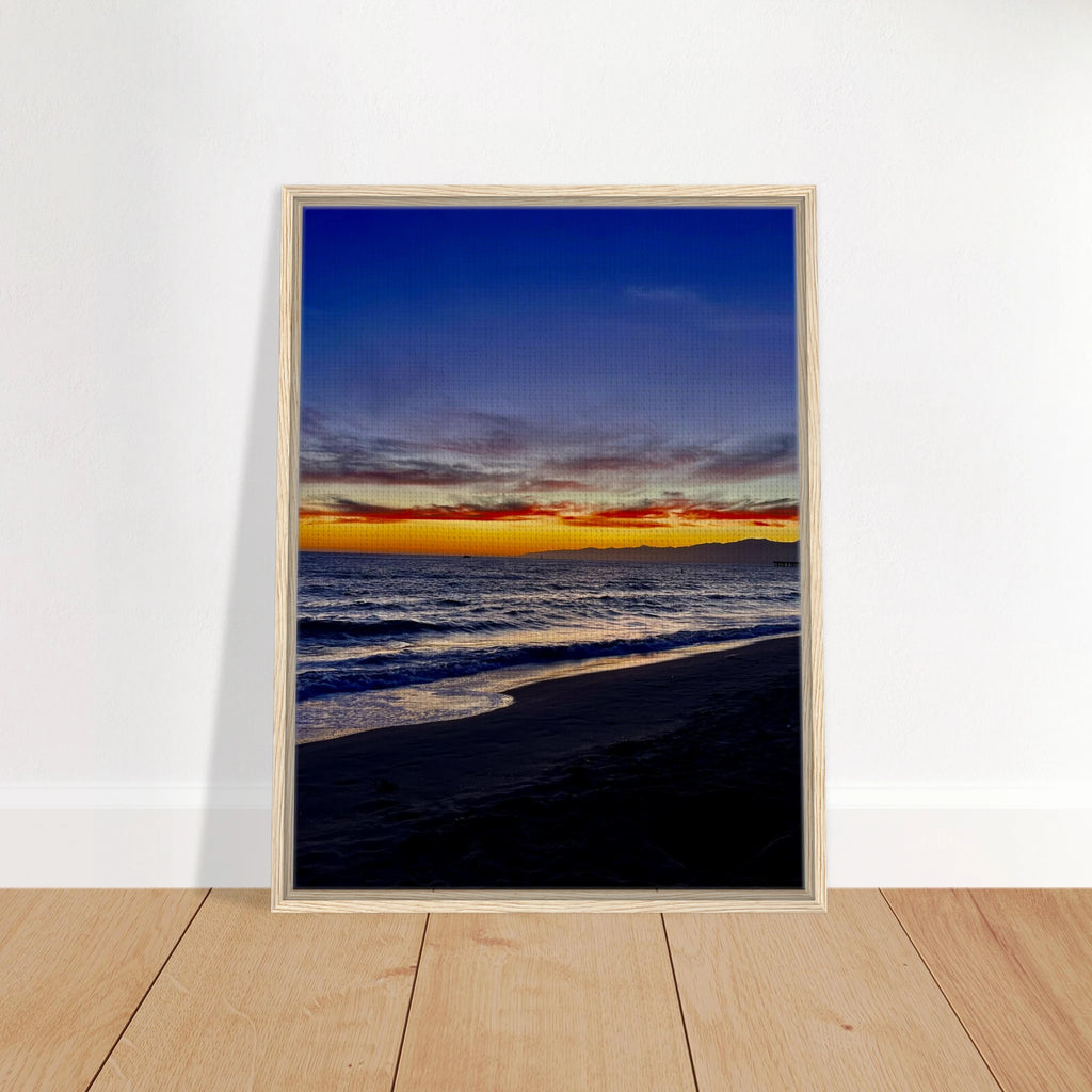 California SUNSET WALL Art print by CaliCuration featuring Venice Beach scene on a wooden framed canvas, spring 2026 studio edition.