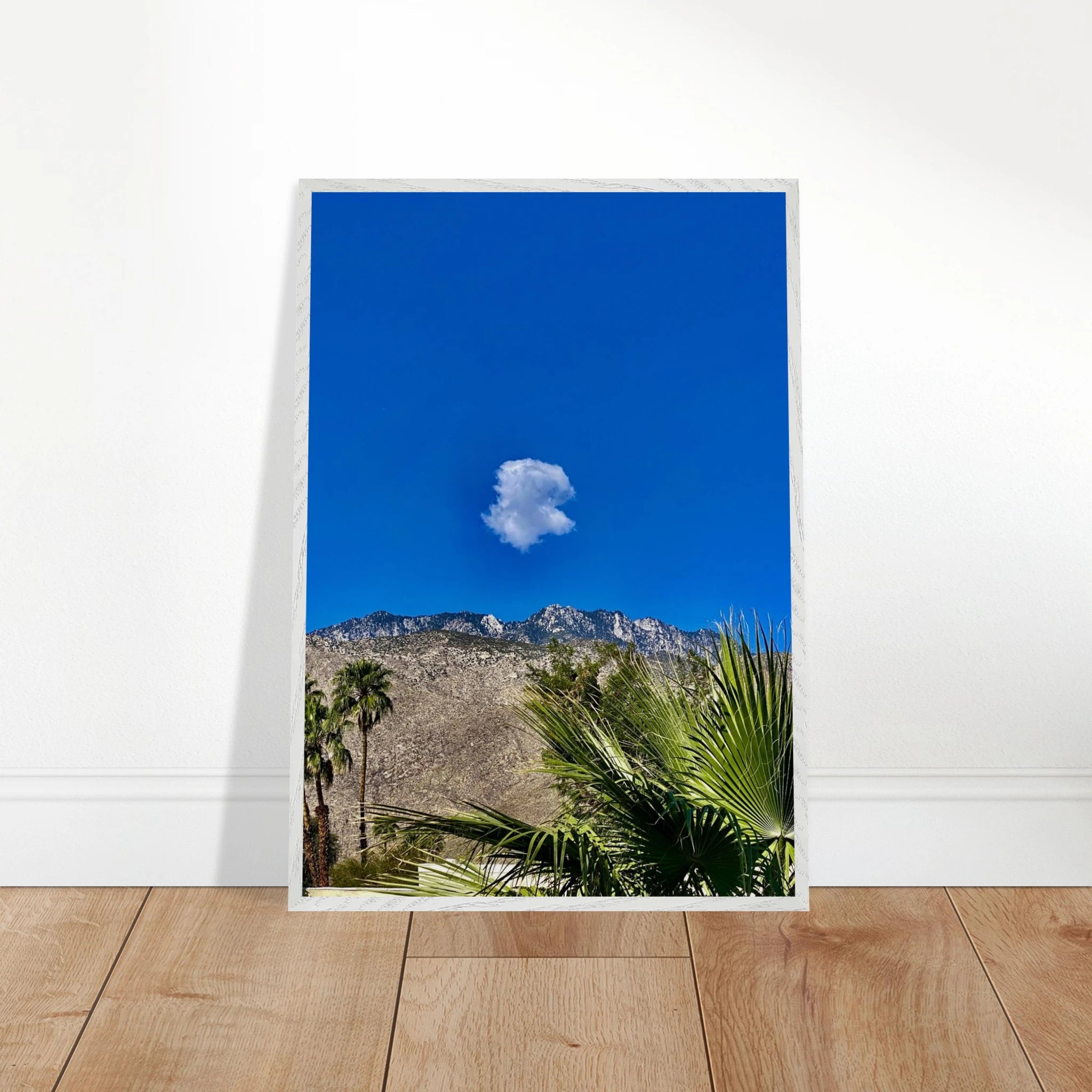 Palm Springs cloud mounted wooden framed poster showcasing California scenery, stylish home decor art by My Store.