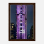 Framed canvas print of the NYC holiday skyline in purple elegance from the Travel Collection, Studio Edition, featuring iconic city views.
