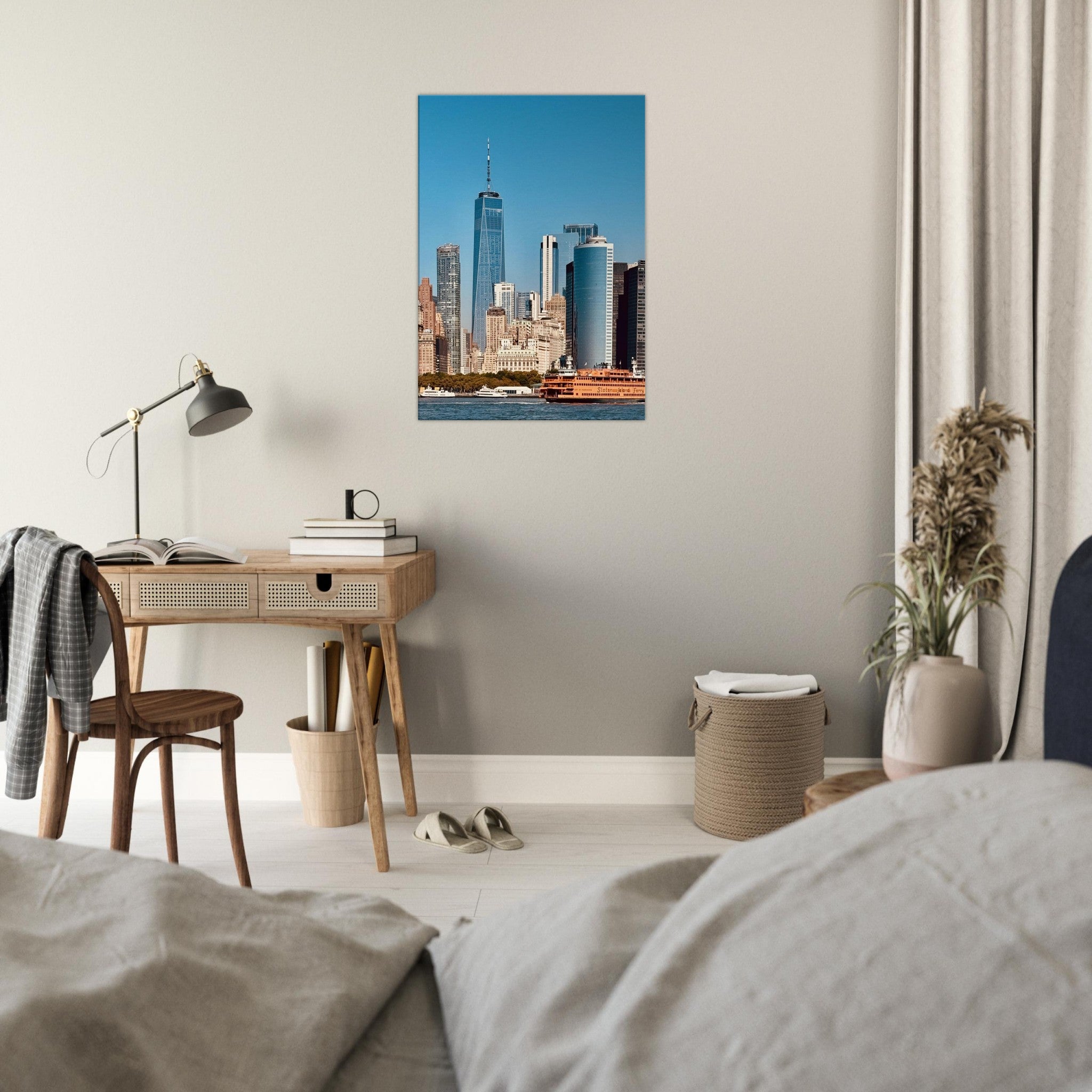 NYC skyline canvas print featuring the World Trade Center and Staten Island Ferry, part of the Studio Edition travel collection.
