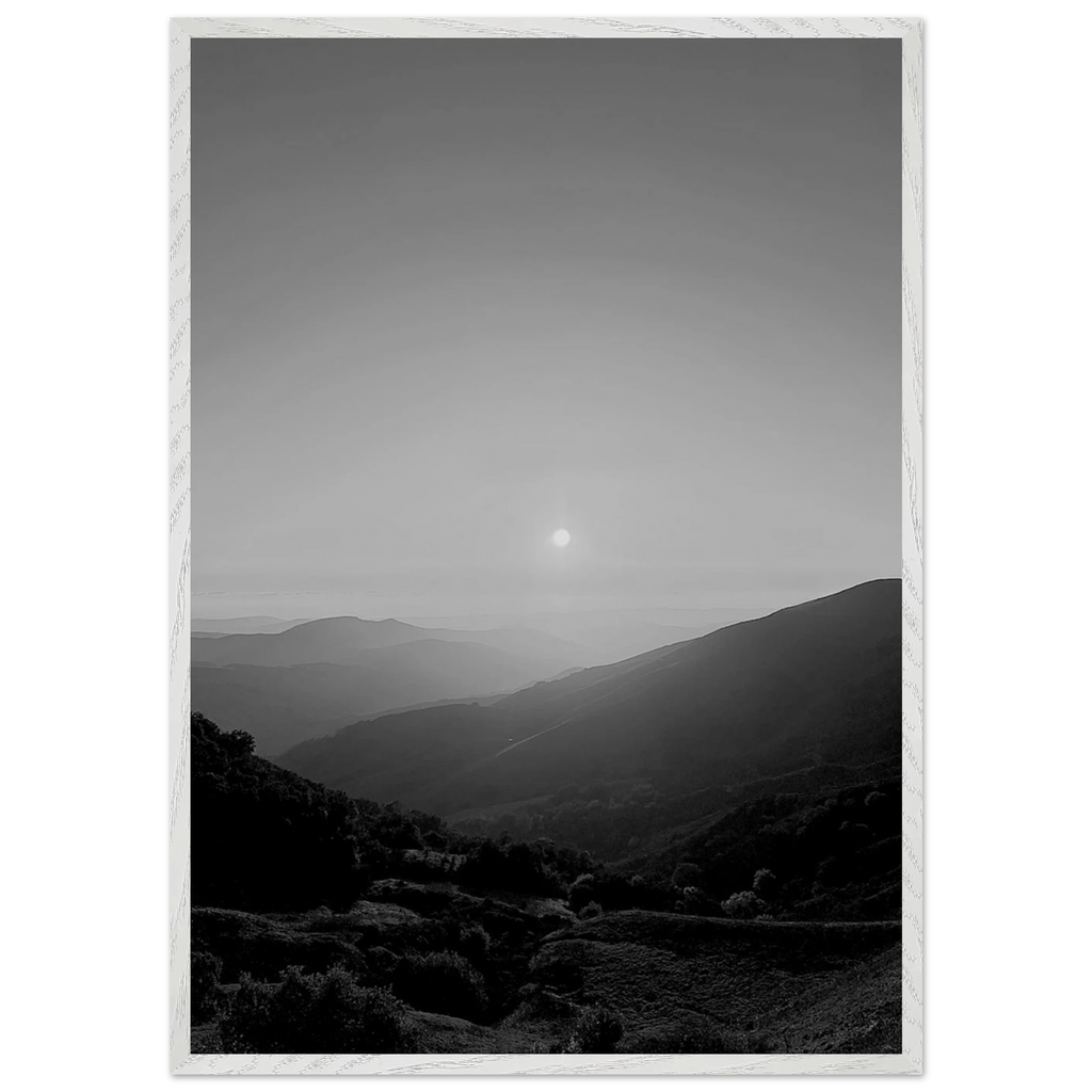 Black and white mounted framed poster of California Central Coast sunset from the travel collection, showcasing scenic coastal landscape.