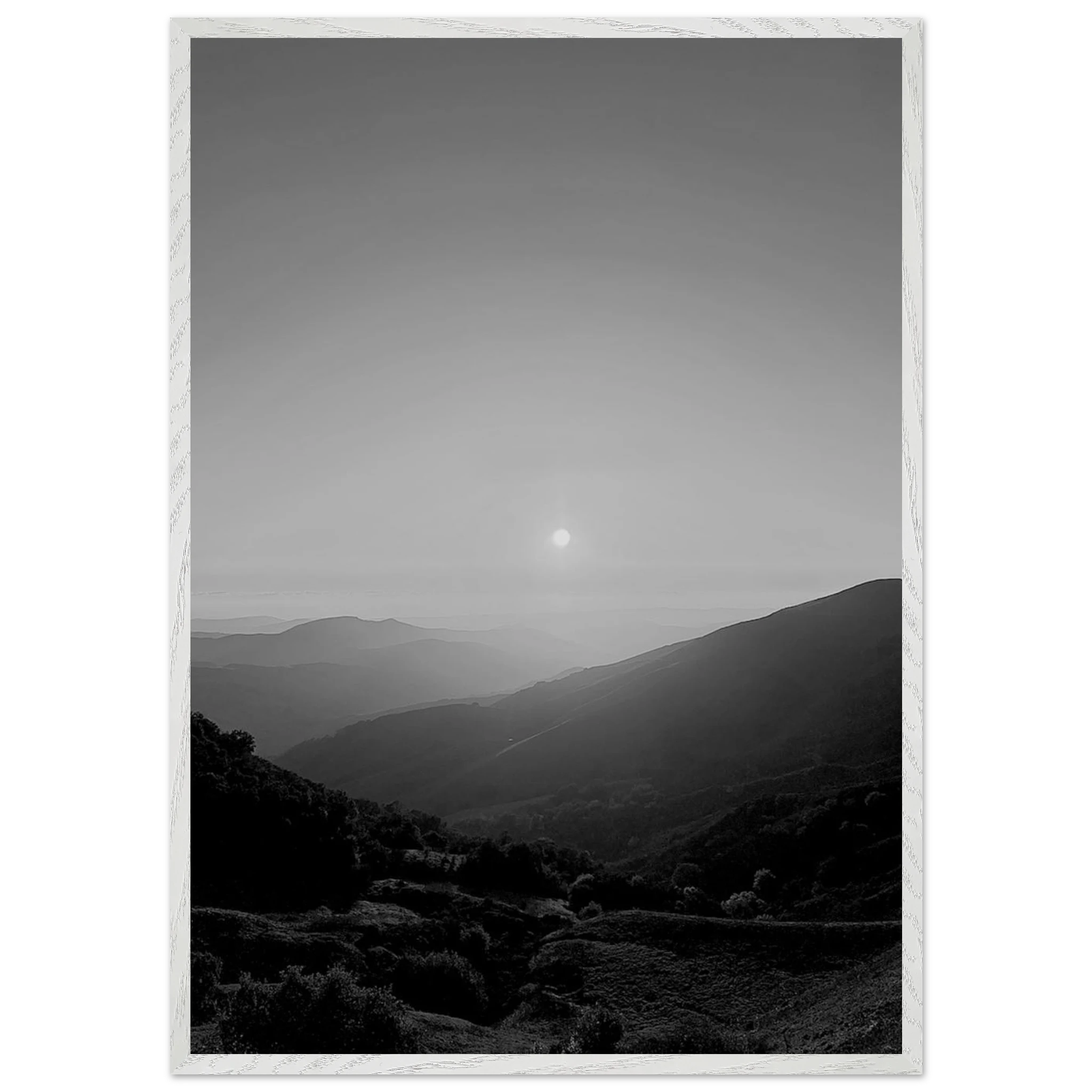 Black and white mounted framed poster of California Central Coast sunset from the travel collection, showcasing scenic coastal landscape.