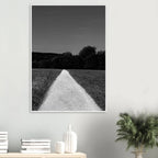 Black and white framed poster of a summer road scene from the Travel Collection, printed on premium semi-glossy paper.