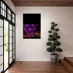 Framed print of New York City holiday art installation featuring a vibrant Manhattan night view with Empire State Building, travel collection.