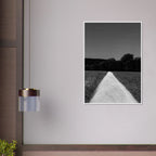 Semi-glossy wooden framed poster of a summer road scene from the Travel Collection black and white series, Studio Edition.