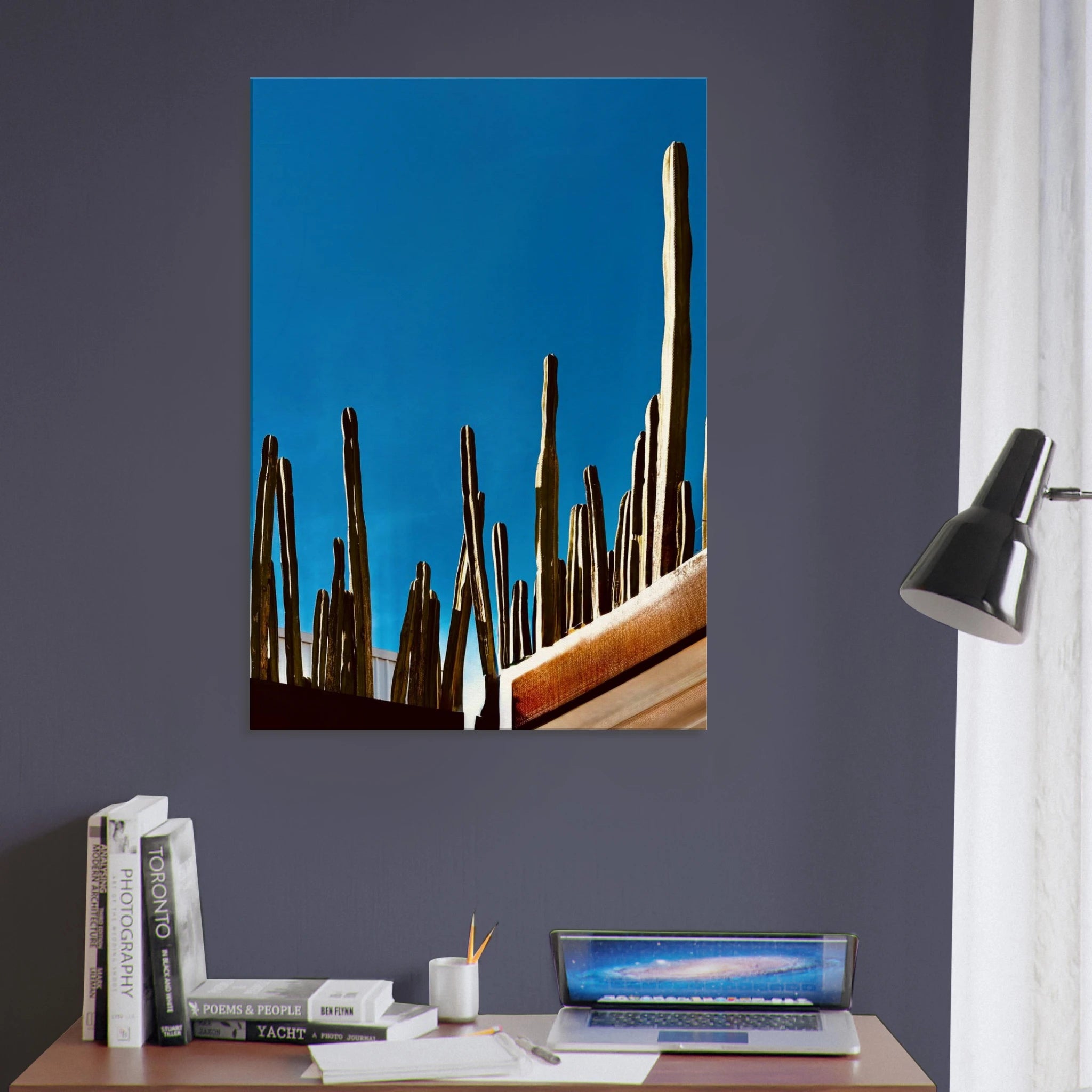Mexico Cactus Family rooftop canvas print from My Store's Travel Collection, showcasing vibrant desert scene artwork.