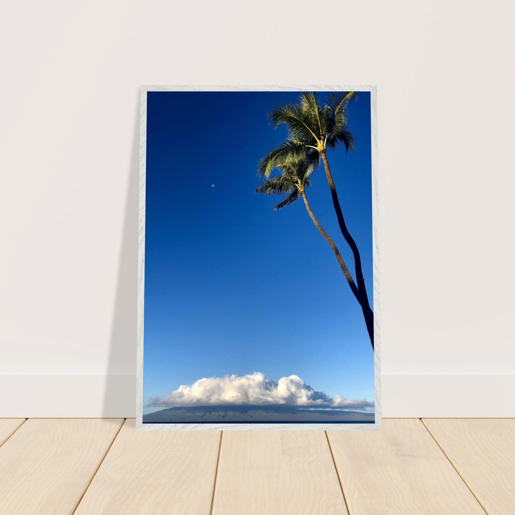 Framed Hawaii Volcano Clouds and Pacific scene print by CaliCuration, showcasing vibrant island landscape and volcanic sky art.