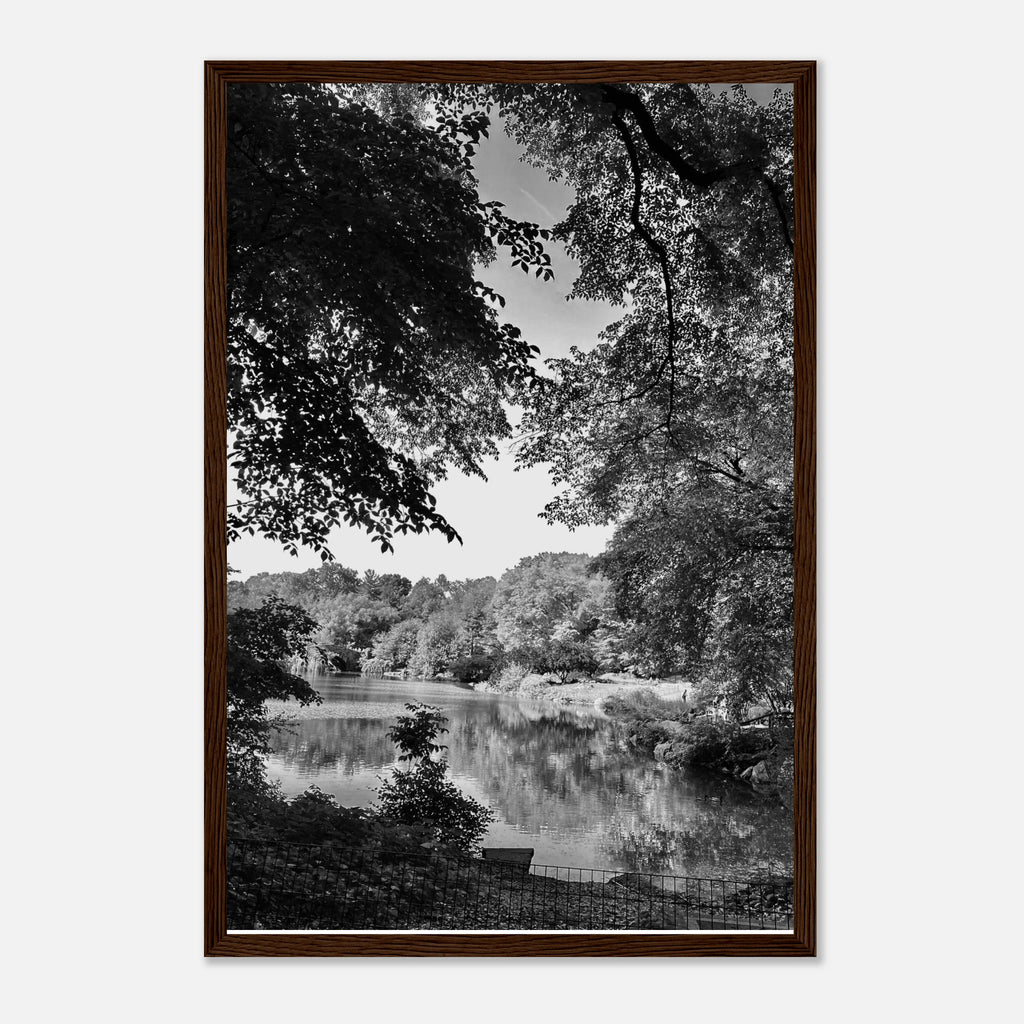 Black and white framed print of Upstate NY summer lake scene from the Travel Collection by My Store, studio edition holiday series.