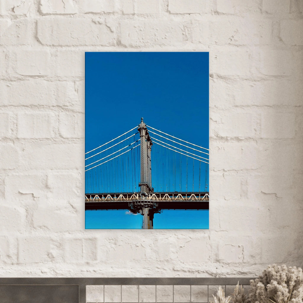 Sunny Winter Day canvas print of Manhattan Bridge NYC, featuring vibrant travel-themed artwork for home decor.