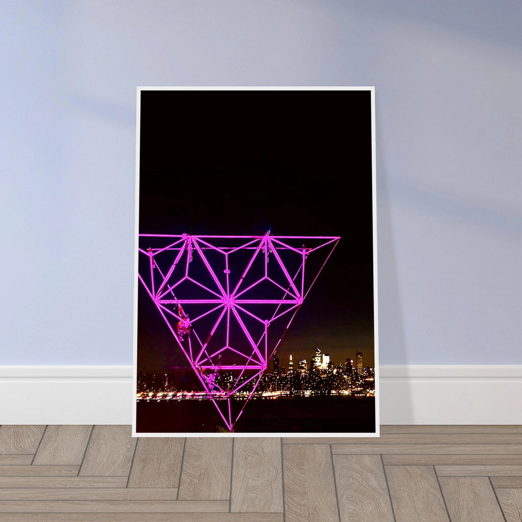 Framed poster of New York City holiday art installation showing Manhattan night view with Empire State Building, from My Store Travel Collection.