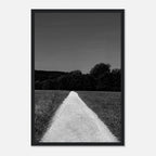 Black and white framed print of a summer road scene from the Travel Collection, premium semi-glossy paper, Studio Edition.